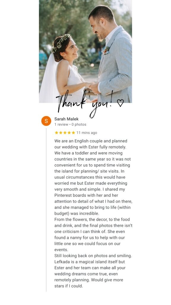 Your Lefkada Wedding testimonial, wedding in Lefkas