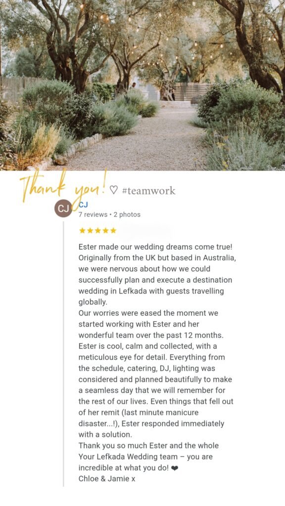 Your Lefkada Wedding testimonial, wedding in Lefkas