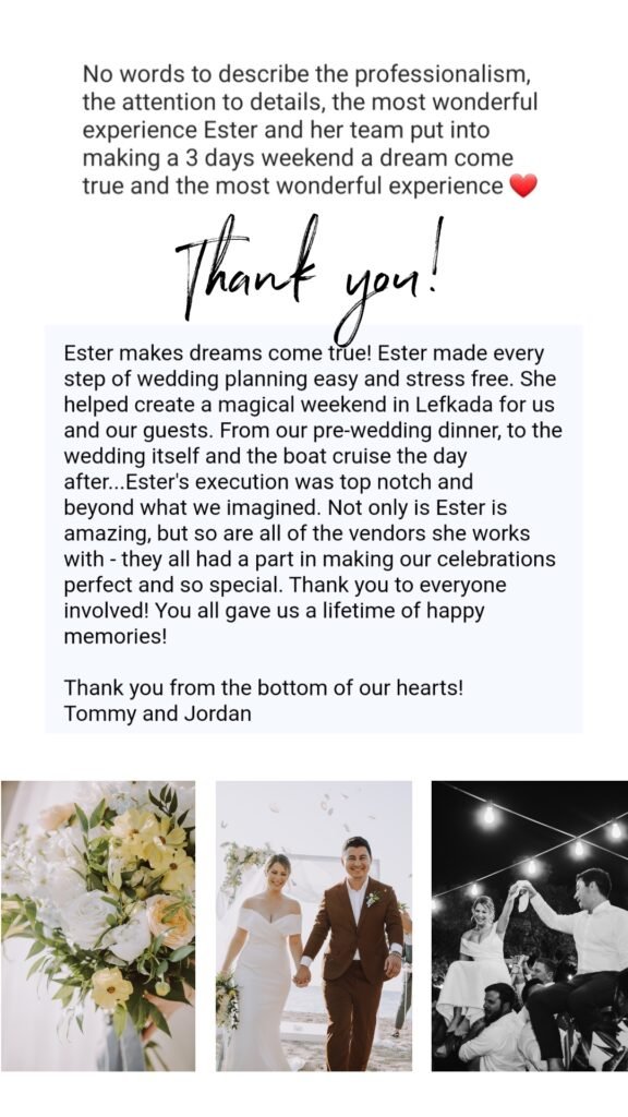 Your Lefkada Wedding testimonial, wedding in Lefkas
