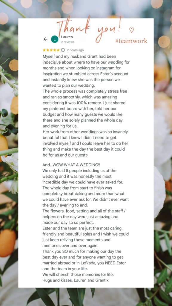 Your Lefkada Wedding testimonial, wedding in Lefkas