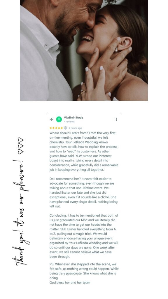 Your Lefkada Wedding testimonial, wedding in Lefkas