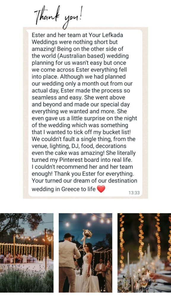 Your Lefkada Wedding testimonial, wedding in Lefkas