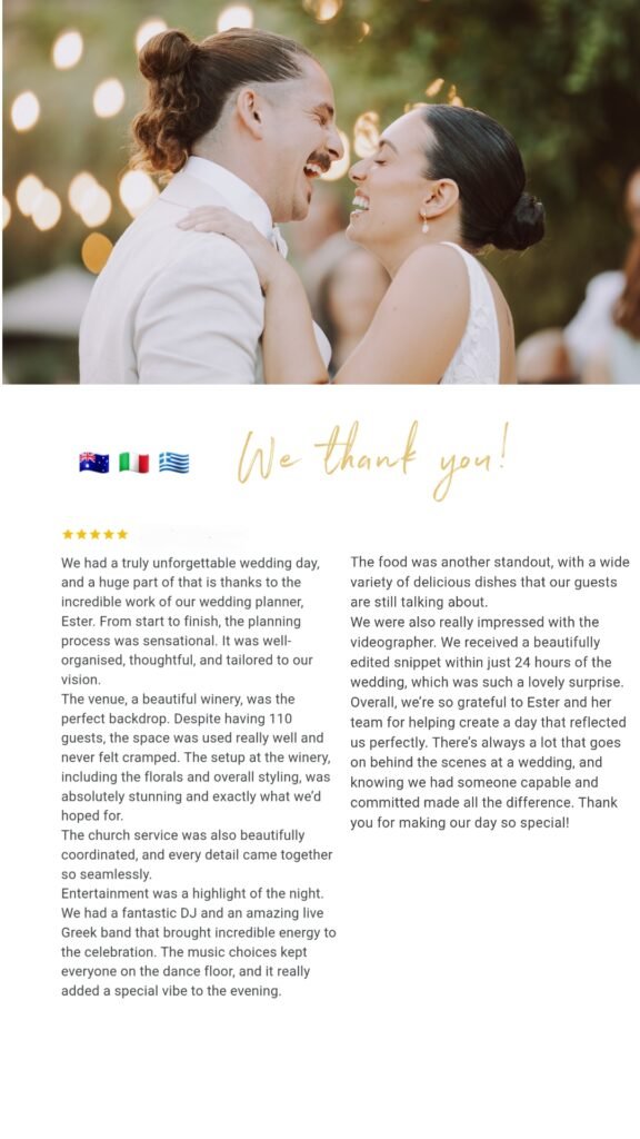 Your Lefkada Wedding testimonial, wedding in Lefkas