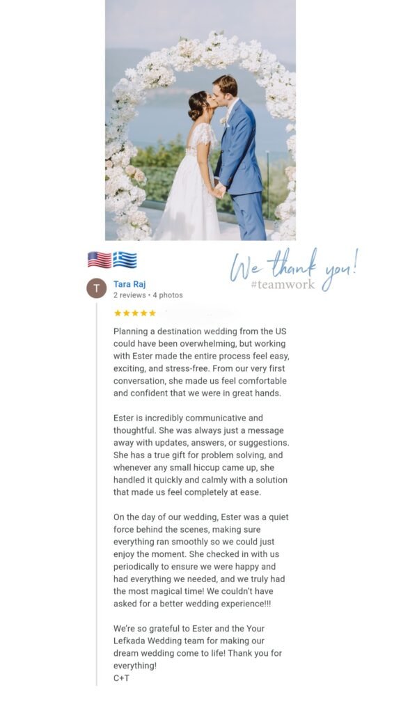 Your Lefkada Wedding testimonial, wedding in Lefkas