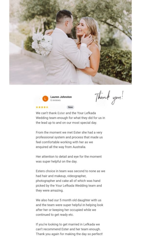 Your Lefkada Wedding testimonial, wedding in Lefkas